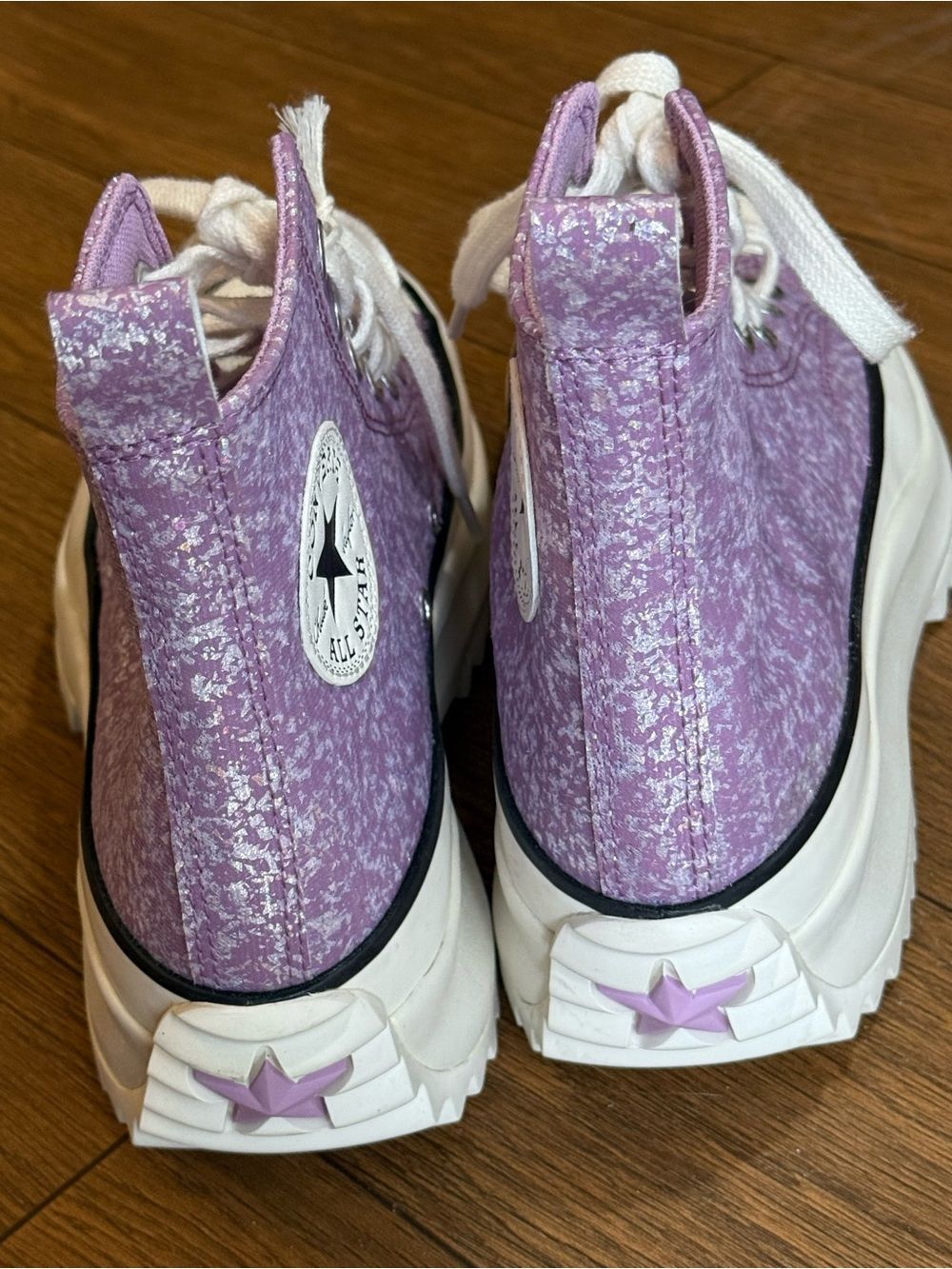 Converse Run Star Hike Lavender Glitter Platform High Top Sneakers - Picture 5 of 7